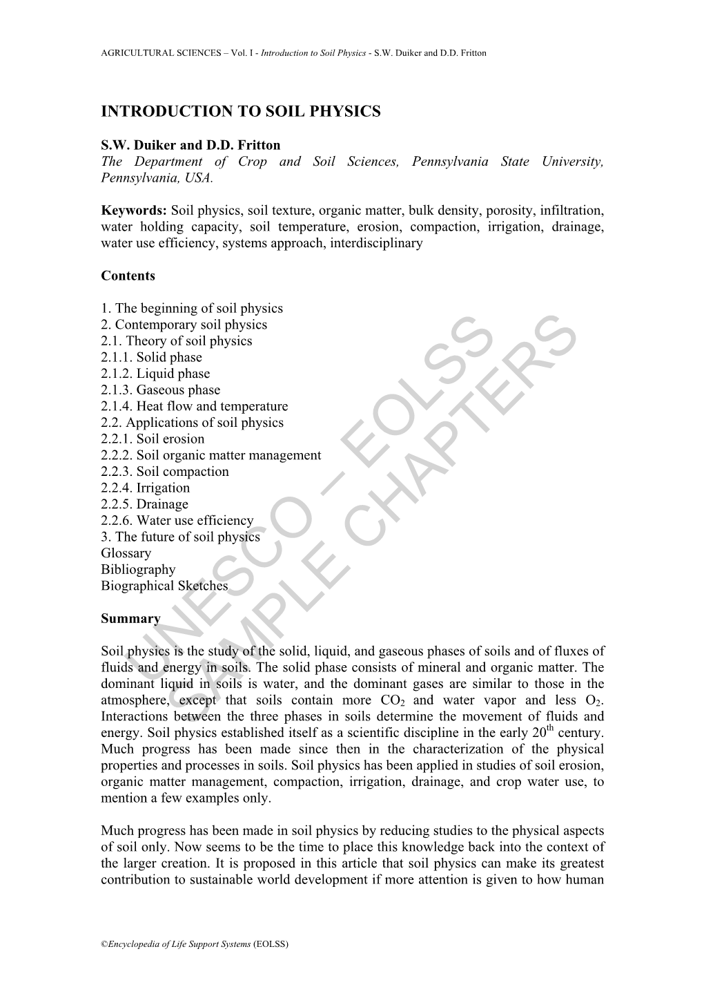 Introduction to Soil Physics - S.W