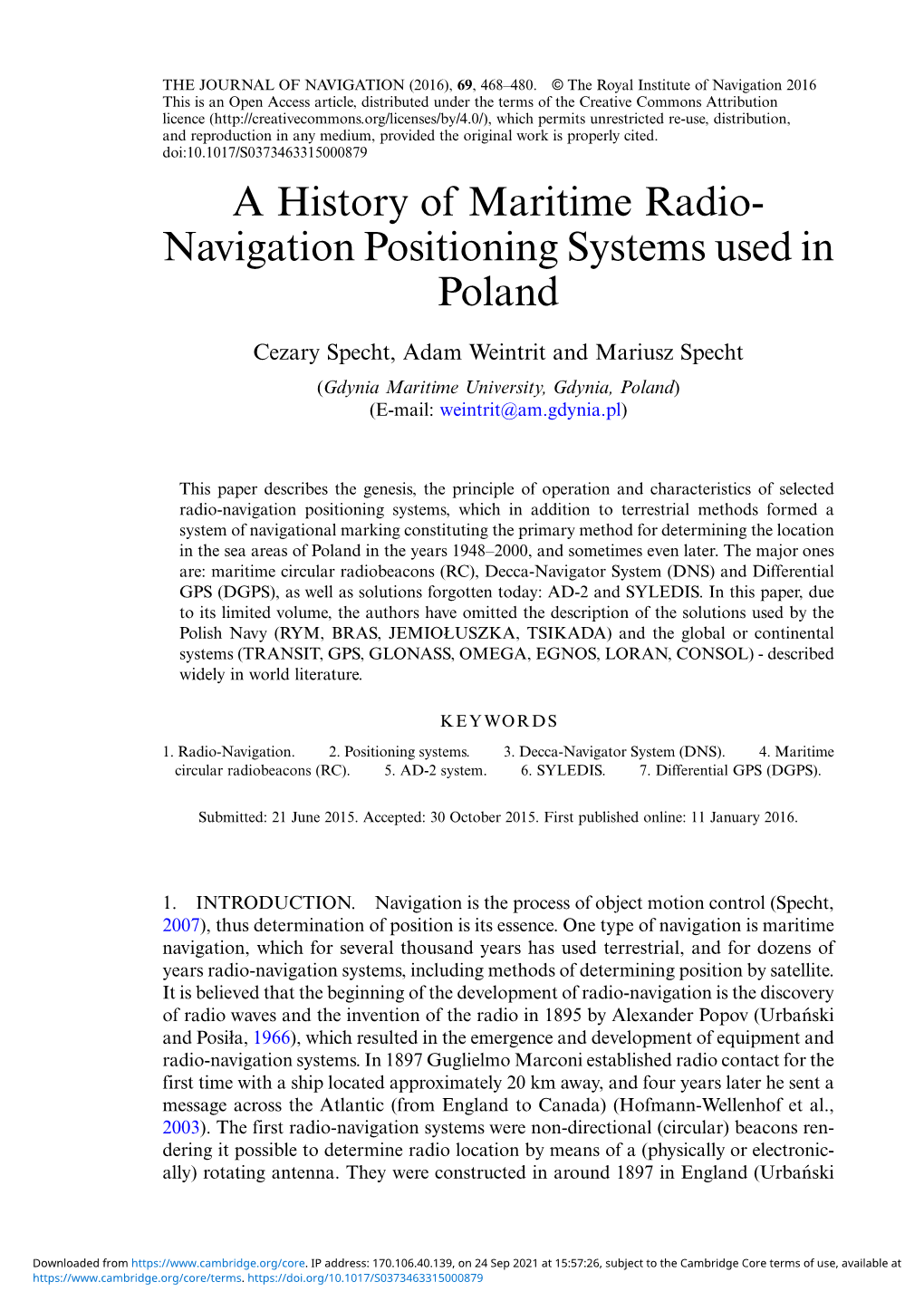 A History of Maritime Radio- Navigation Positioning Systems Used in Poland