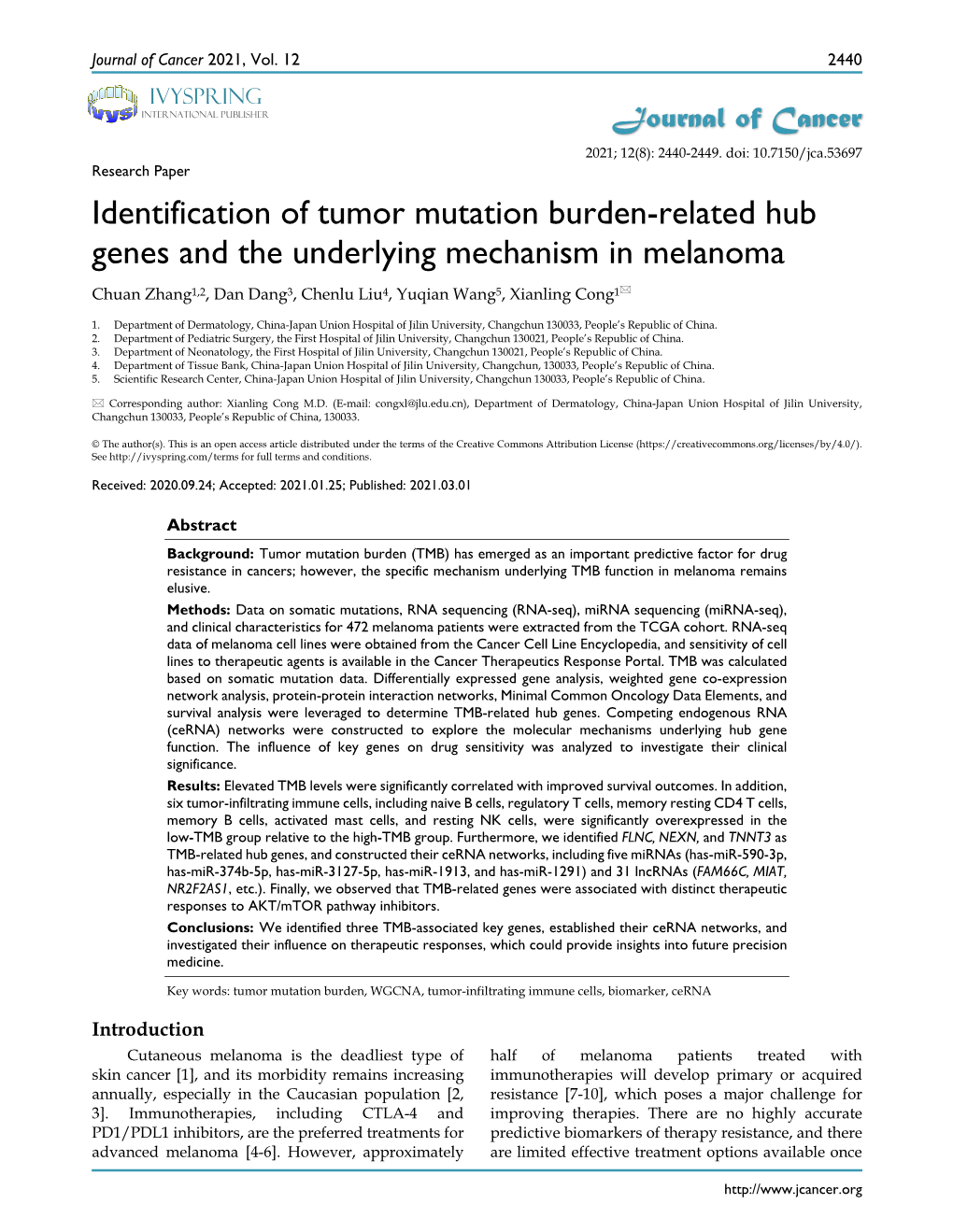 Identification of Tumor Mutation Burden-Related Hub Genes and the Underlying Mechanism in Melanoma