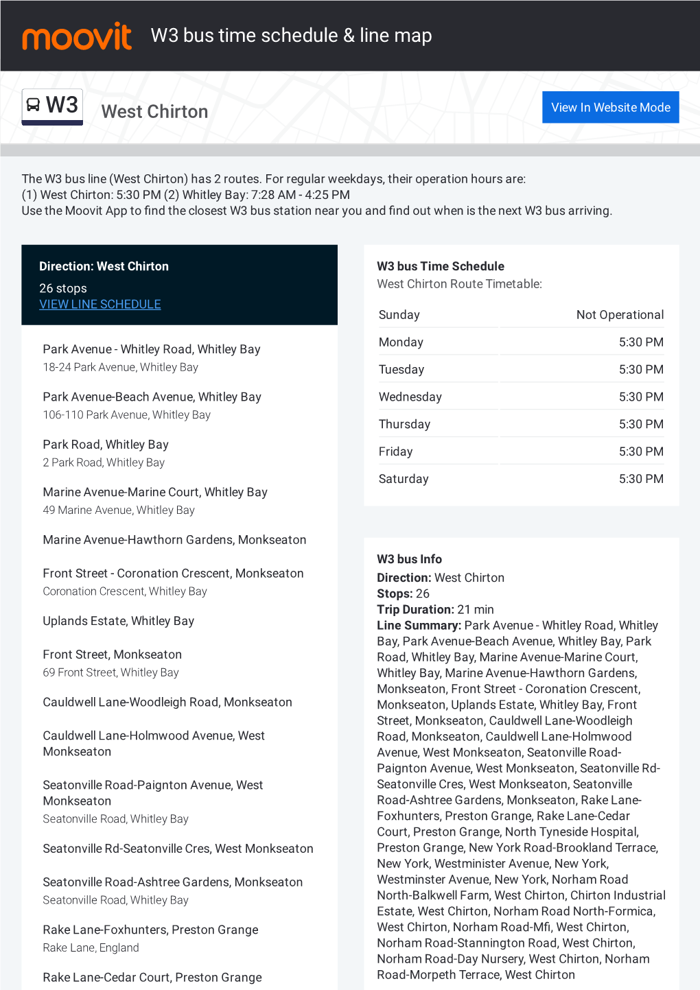 W3 Bus Time Schedule & Line Route