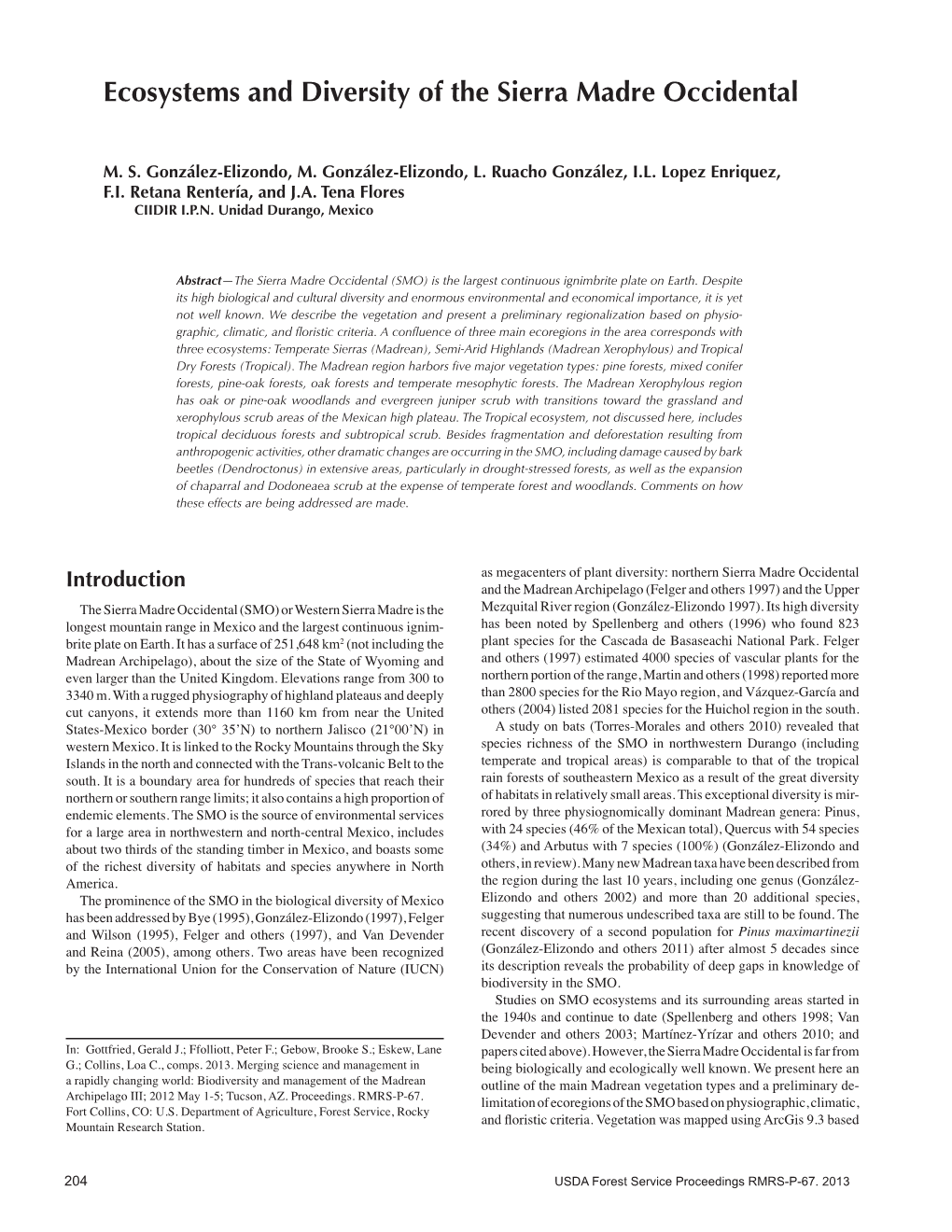 Ecosystems and Diversity of the Sierra Madre Occidental