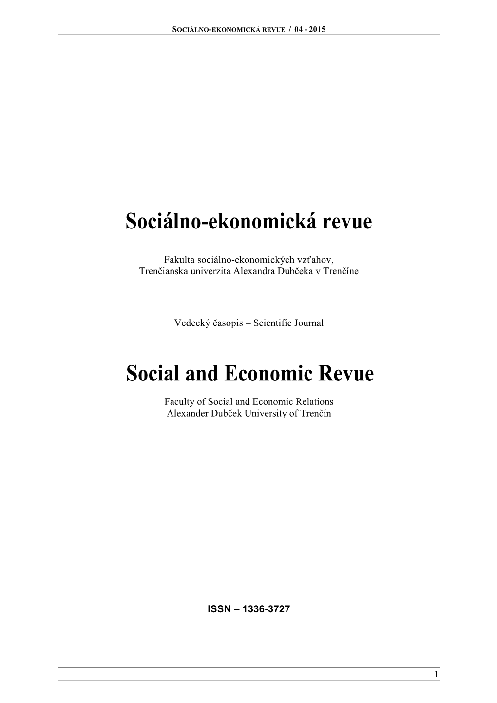 Sociálno-Ekonomická Revue Social and Economic Revue