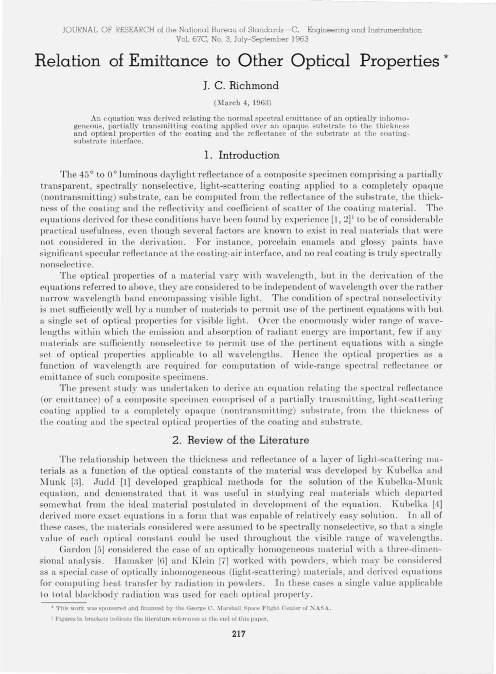 Relation of Emittance to Other Optical Properties *