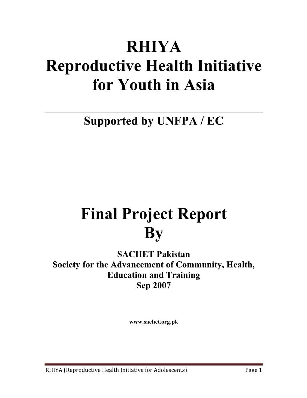 RHIYA Reproductive Health Initiative for Youth in Asia