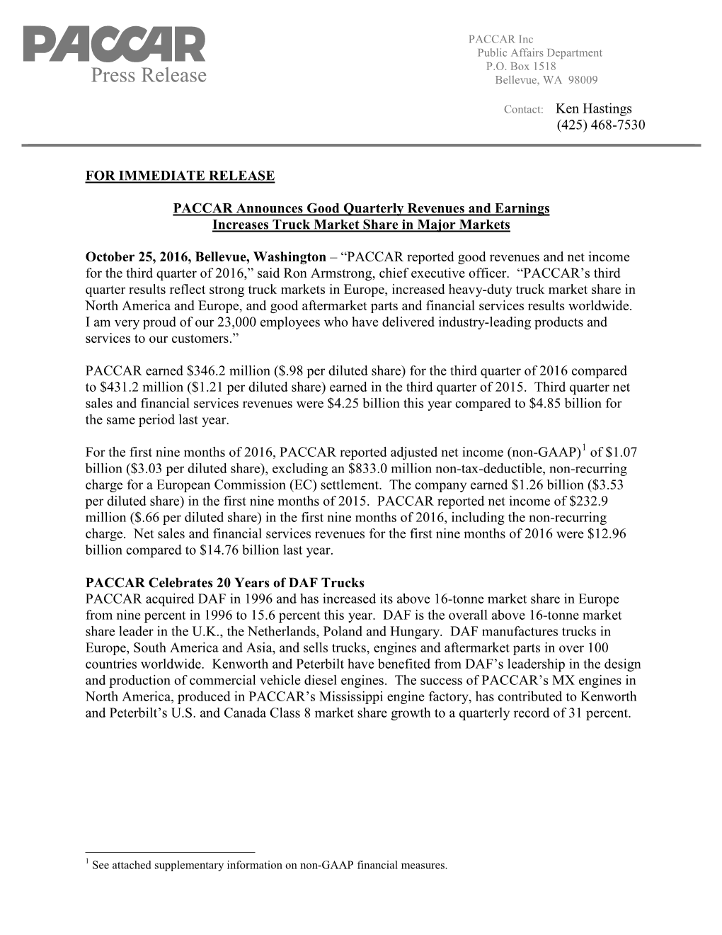 Press Release Bellevue, WA 98009