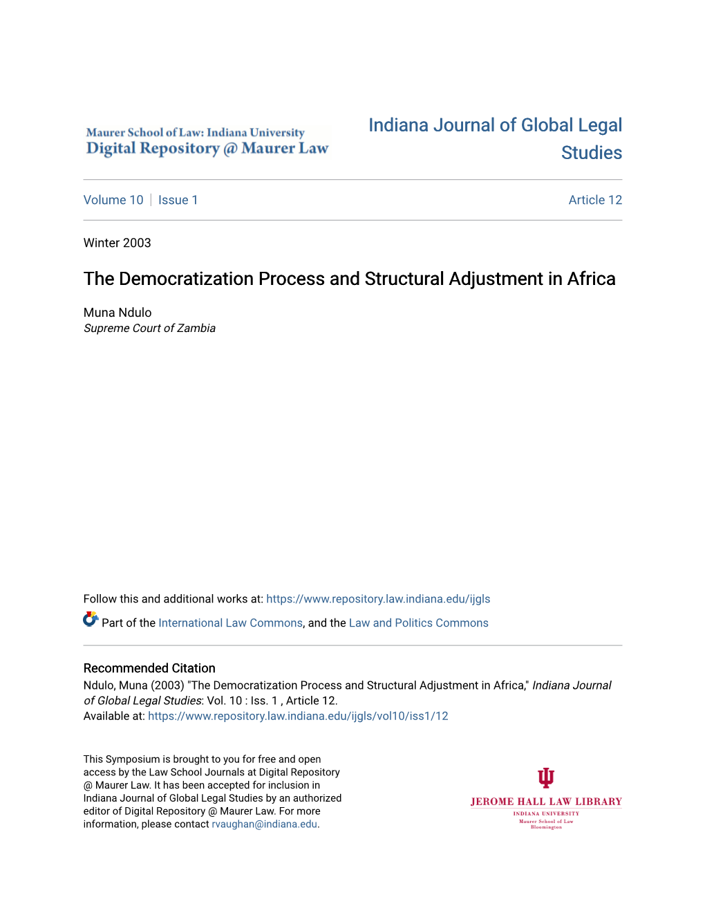 The Democratization Process and Structural Adjustment in Africa