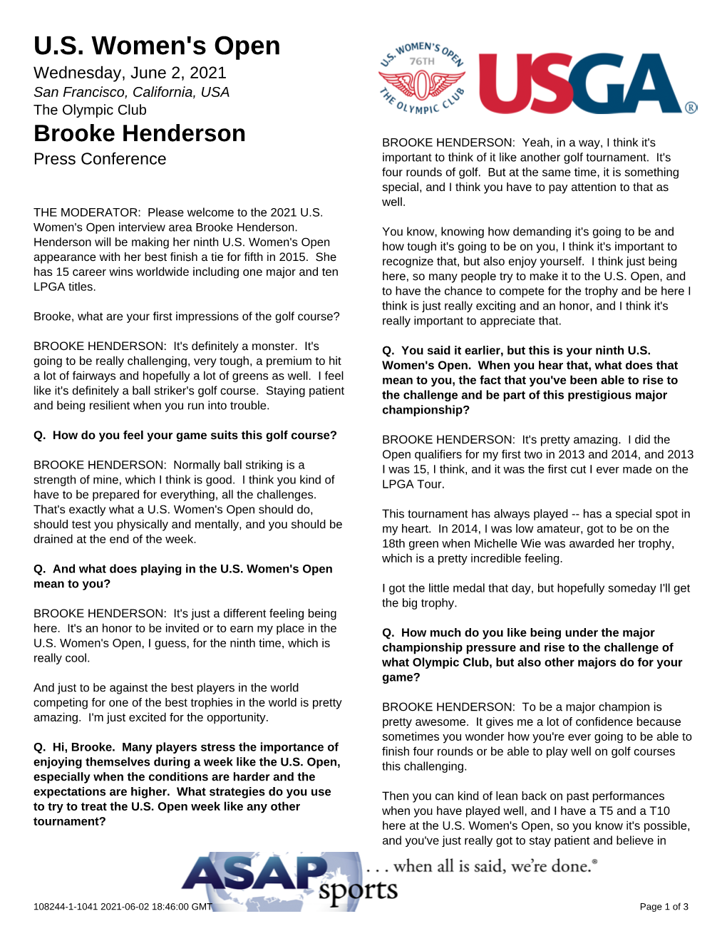 Brooke Henderson BROOKE HENDERSON: Yeah, in a Way, I Think It's Press Conference Important to Think of It Like Another Golf Tournament