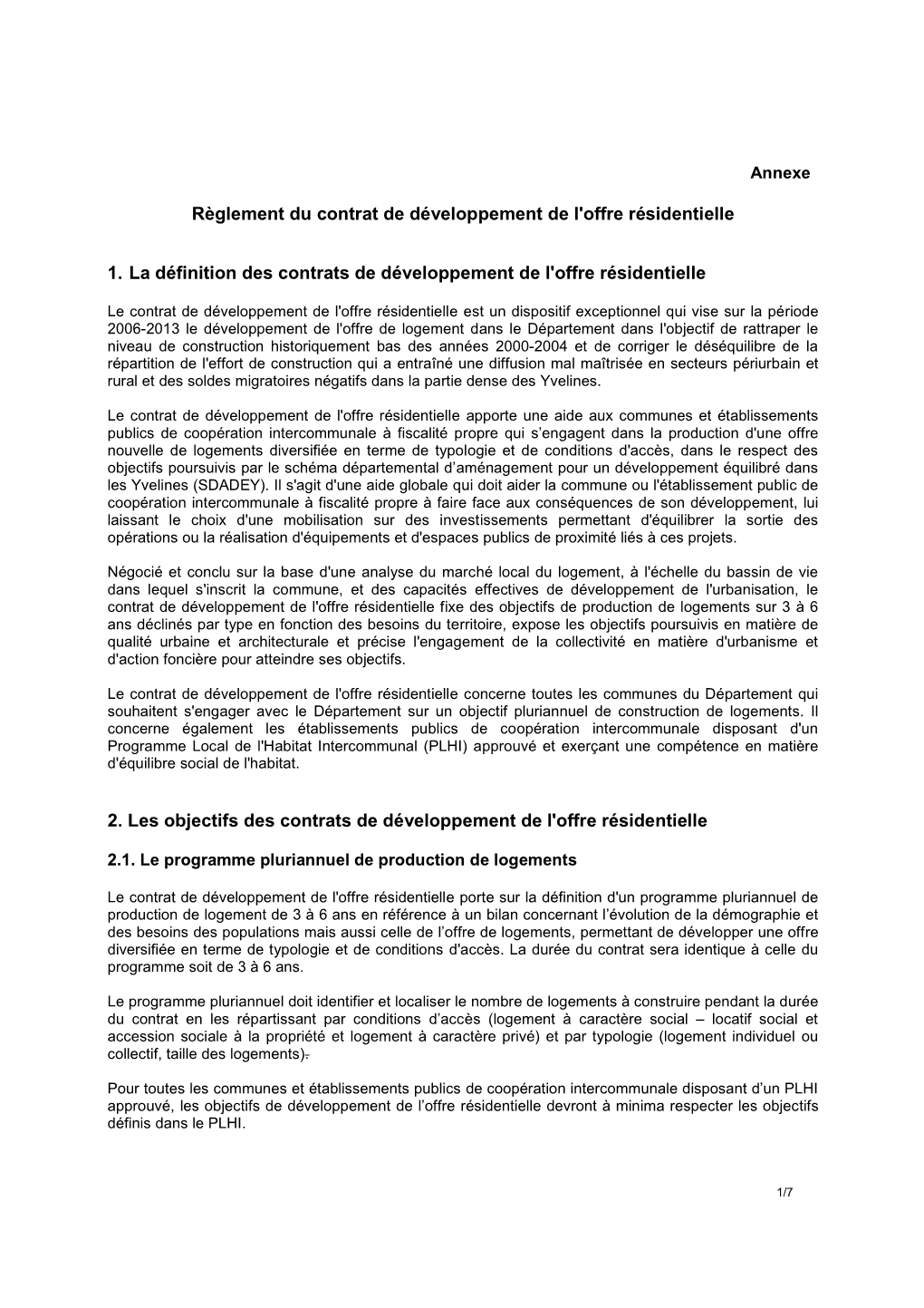 Règlement Du Contrat De Développement De L'offre Résidentielle