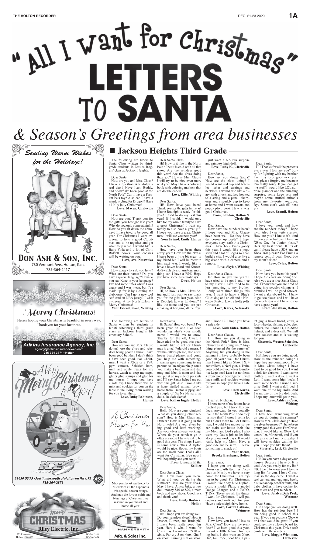 & Season's Greetings from Area Businesses