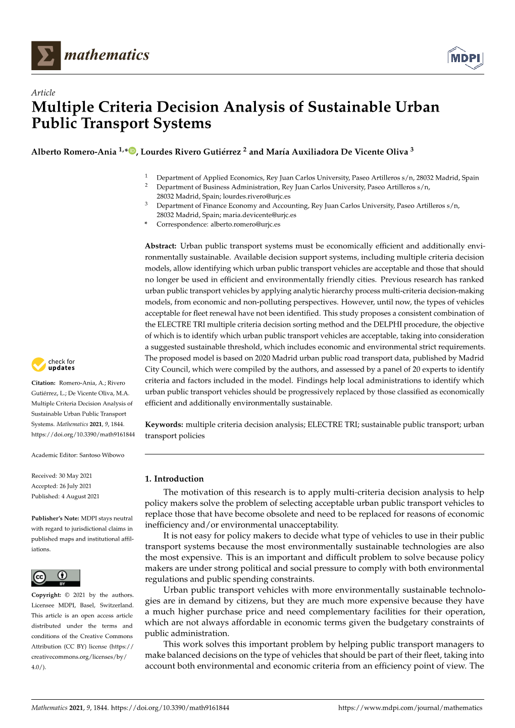 Multiple Criteria Decision Analysis of Sustainable Urban Public Transport Systems