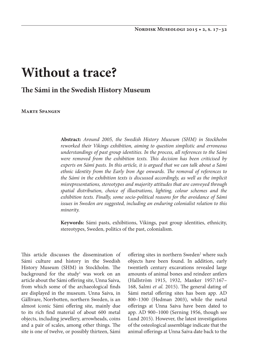 Without a Trace? 17 the Sámi in the Swedish History Museum