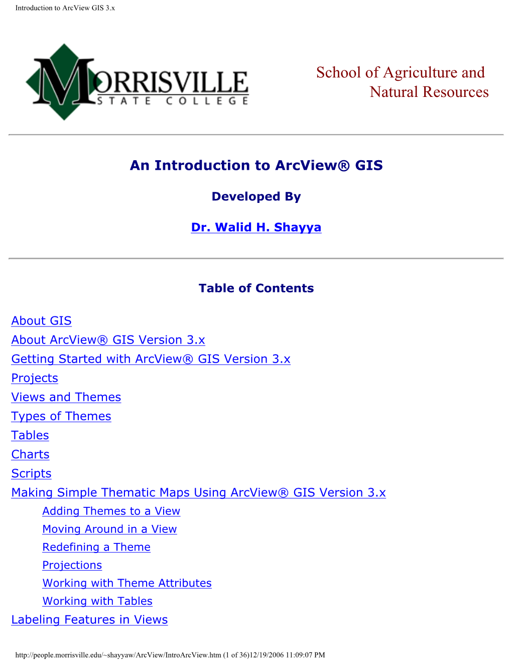 Introduction to Arcview GIS 3.X