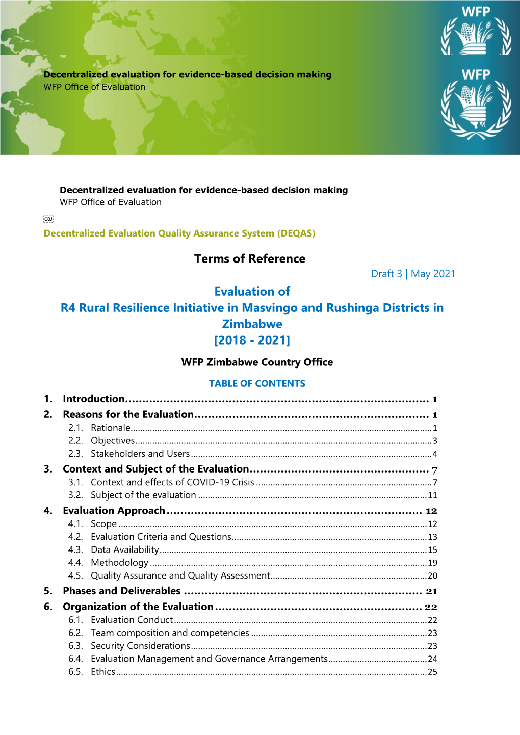 Evaluation of R4 Rural Resilience Initiative in Masvingo and Rushinga Districts in Zimbabwefdsaf [2018 - 2021]