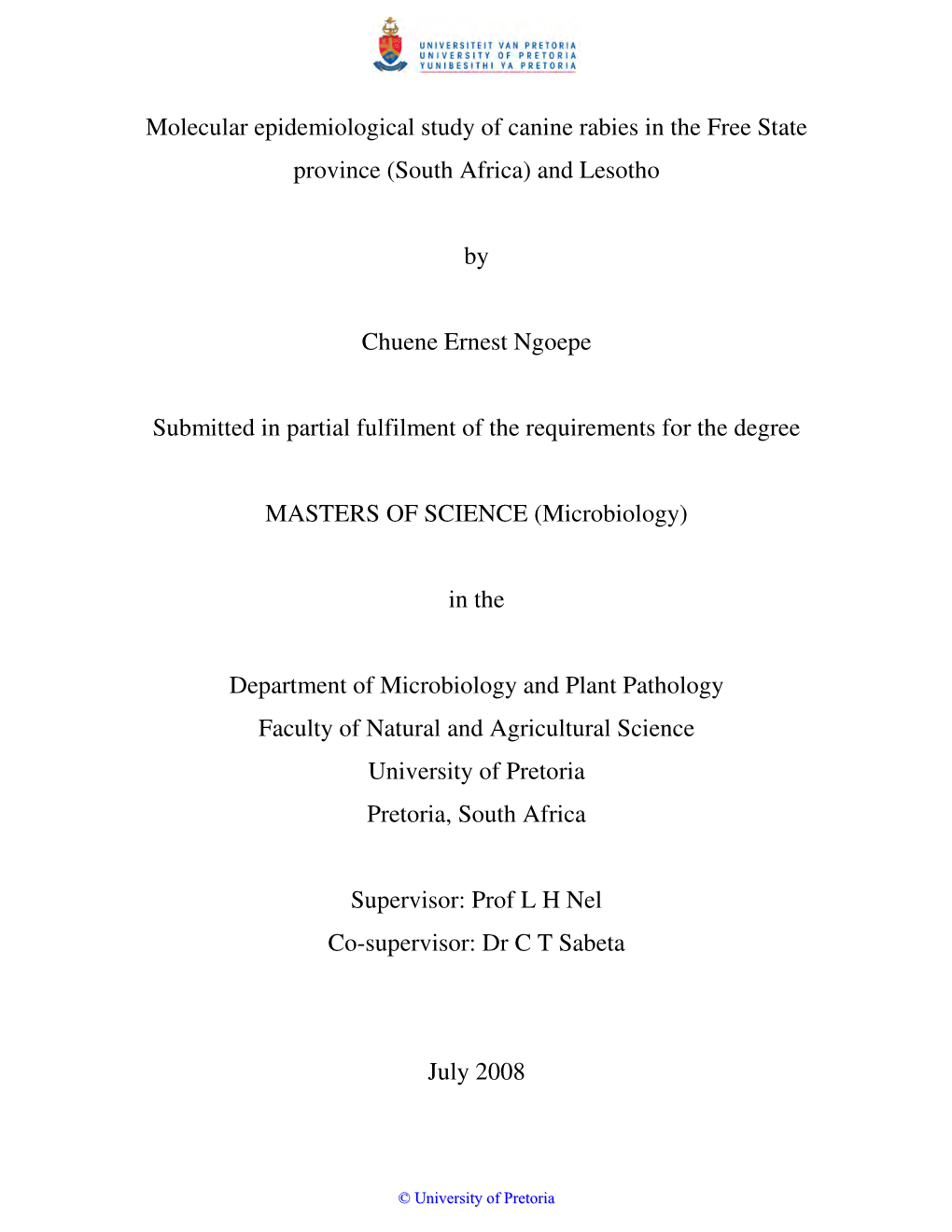 Molecular Epidemiological Study of Canine Rabies in the Free State Province (South Africa) and Lesotho