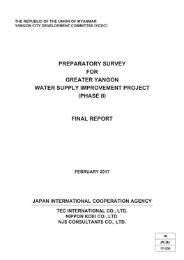 Preparatory Survey for Greater Yangon Water Supply Improvement Project (Phase Ii)