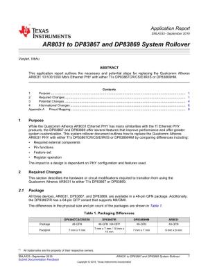AR8031 to DP83867 and DP83869 System Rollover