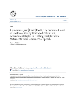 The Supreme Court of California Overly Restricted Nike's First Amendment Rights in Holding That Its Public Statements Were Commercial Speech