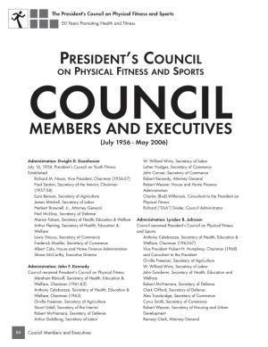President's Council on Physical Fitness and Sports Council Members And