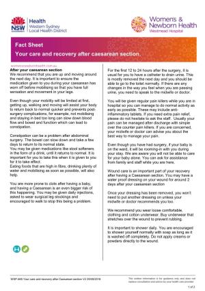 Fact Sheet Your Care and Recovery After Caesarean Section