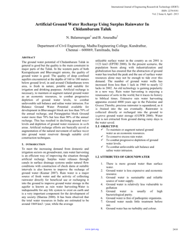 Artificial Ground Water Recharge Using Surplus Rainwater in Chidambaram Taluk