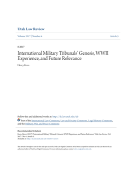 International Military Tribunals' Genesis, WWII Experience, And
