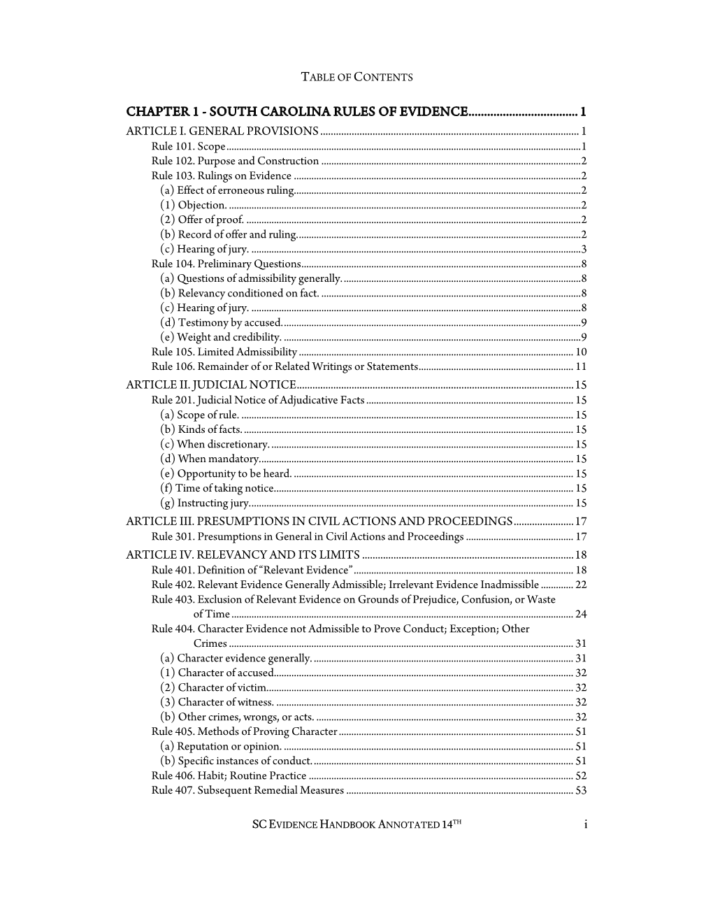 Chapter 1 - South Carolina Rules of Evidence