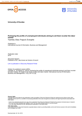 University of Dundee Portraying the Profile of Unemployed Individuals Aiming to Aid Them Re-Enter the Labor Market Tsantilas, El