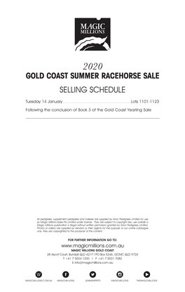 Selling Schedule Gold Coast Summer Racehorse Sale