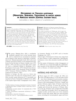 Occurrence of Thelazia Lacrymalis \(Nematoda, Spirurida, Thelaziidae