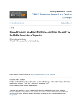 Ocean Circulation As a Driver for Changes in Ocean Chemistry in the Middle Ordovician of Argentina