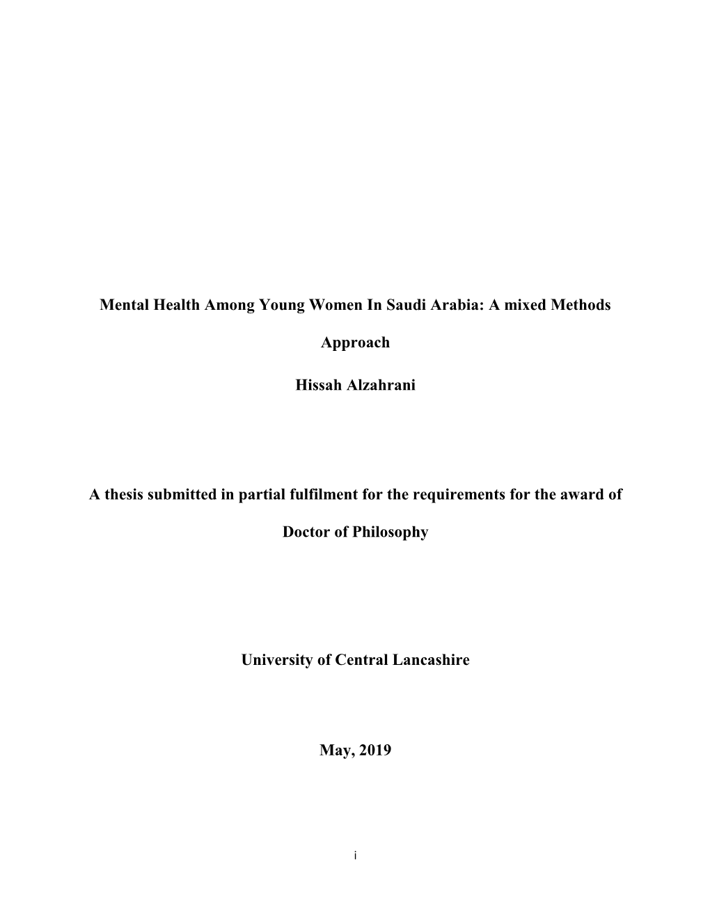 Mental Health Among Young Women in Saudi Arabia: a Mixed Methods