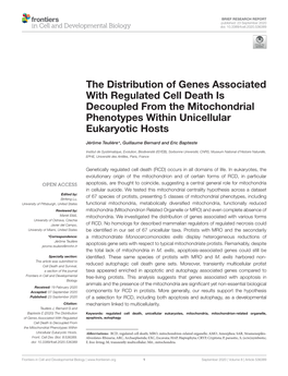 The Distribution of Genes Associated with Regulated Cell Death Is Decoupled from the Mitochondrial Phenotypes Within Unicellular Eukaryotic Hosts