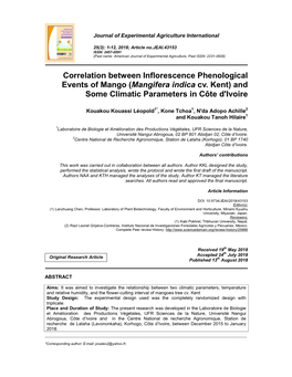Correlation Between Inflorescence Phenological Events of Mango (Mangifera Indica Cv