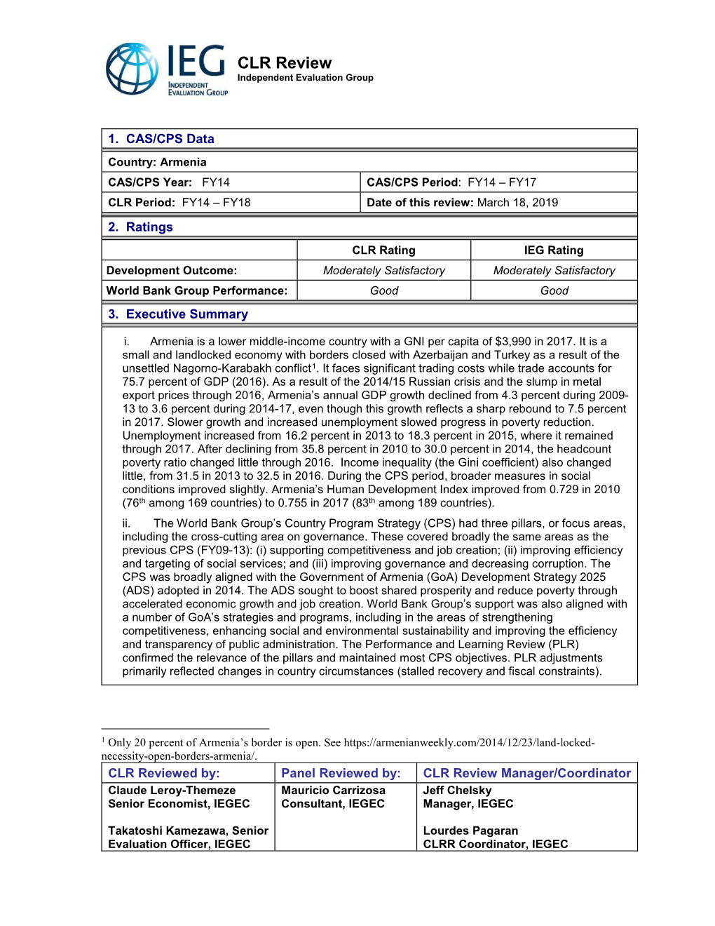 CLR Review Independent Evaluation Group