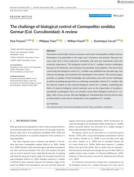 The Challenge of Biological Control of Cosmopolites Sordidus Germar (Col