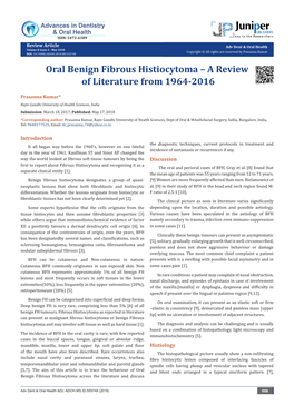 Oral Benign Fibrous Histiocytoma – a Review of Literature from 1964-2016