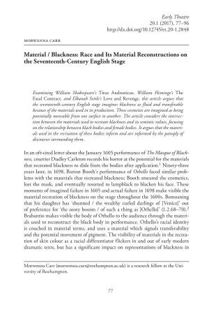 Race and Its Material Reconstructions on the Seventeenth-Century English Stage