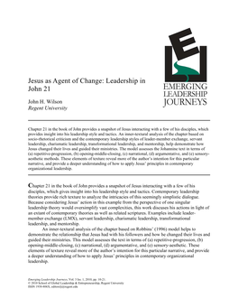 Jesus As Agent of Change: Leadership in John 21
