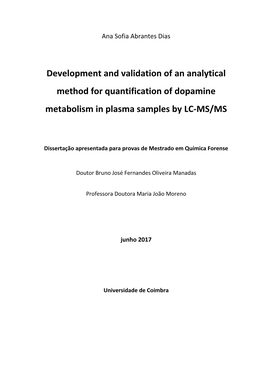 Development and Validation of an Analytical Method for Quantification of Dopamine Metabolism in Plasma Samples by LC-MS/MS