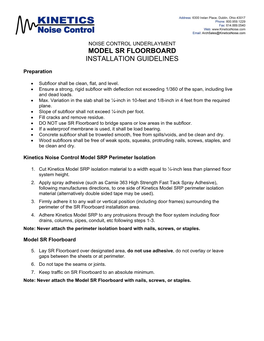 Model Sr Floorboard Installation Guidelines