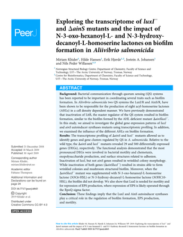 Exploring the Transcriptome of Luxi- and &Dgr;Ains Mutants and the Impact of N-3-Oxo-Hexanoyl-L
