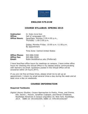 English 579.01W Course Syllabus: Spring 2015