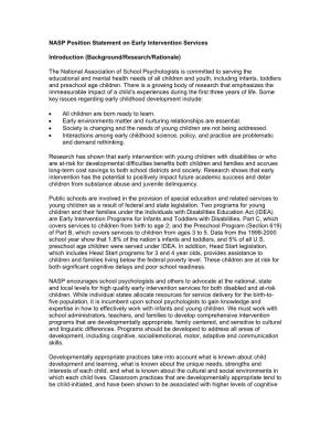 NASP Position Statement on Early Intervention Services Introduction