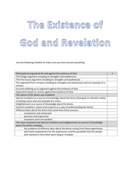 GCSE Revision the Existence of God and Revelation Revision Guide