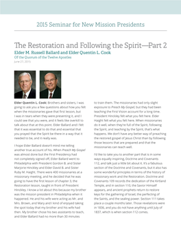 The Restoration and Following the Spirit—Part 2 Elder M