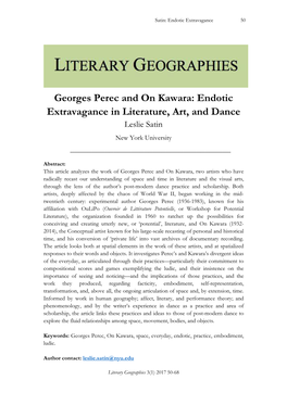 Georges Perec and on Kawara: Endotic Extravagance in Literature, Art, and Dance Leslie Satin New York University ______