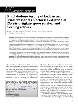 Simulated-Use Testing of Bedpan and Urinal Washer Disinfectors: Evaluation of Clostrium Difﬁcile Spore Survival and Cleaning Efﬁcacy