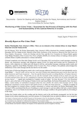 Biweekly Report on War Crime Trials