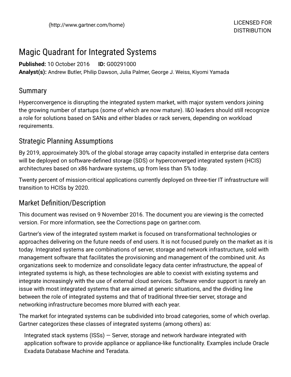 Gartner Magic Quadrant for Integrated Systems