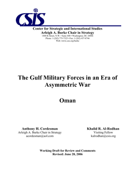 The Gulf Military Forces in an Era of Asymmetric War Oman